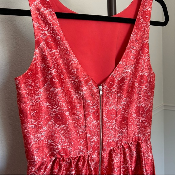 The Limited Structured High Neck A-Line Red Satin Lace Rose Print Dress Women’s - Picture 5 of 10